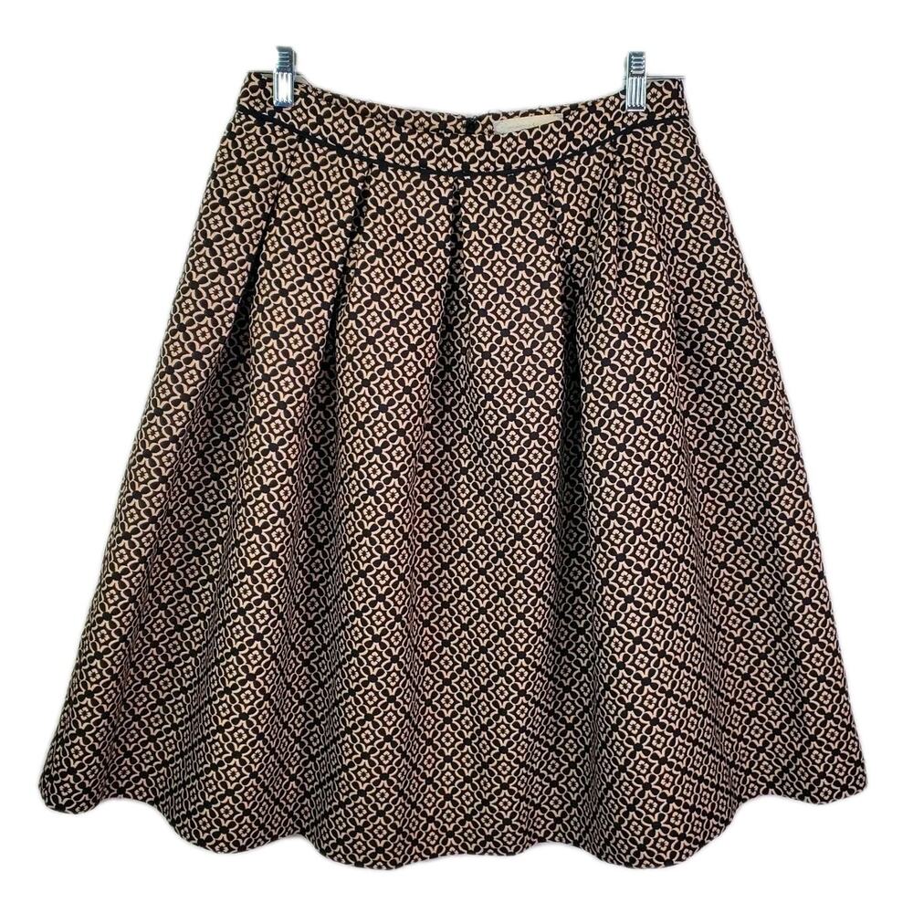 Anthropologie Champagne & Strawberry Pleated Jacquard Midi Skirt Sz Large Brown